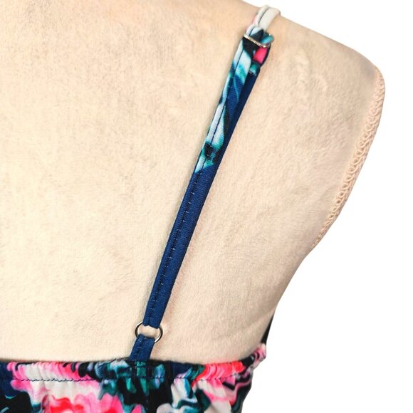 Womens Floral Boho Maxi Dress Adjustable Spaghetti Straps Navy Blue & Pink Small - Picture 9 of 12